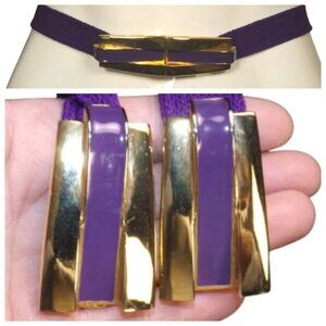 Purple Knit Belt, 32", Golden/Purple clasp hardware, 1" wide, Non-adjustable